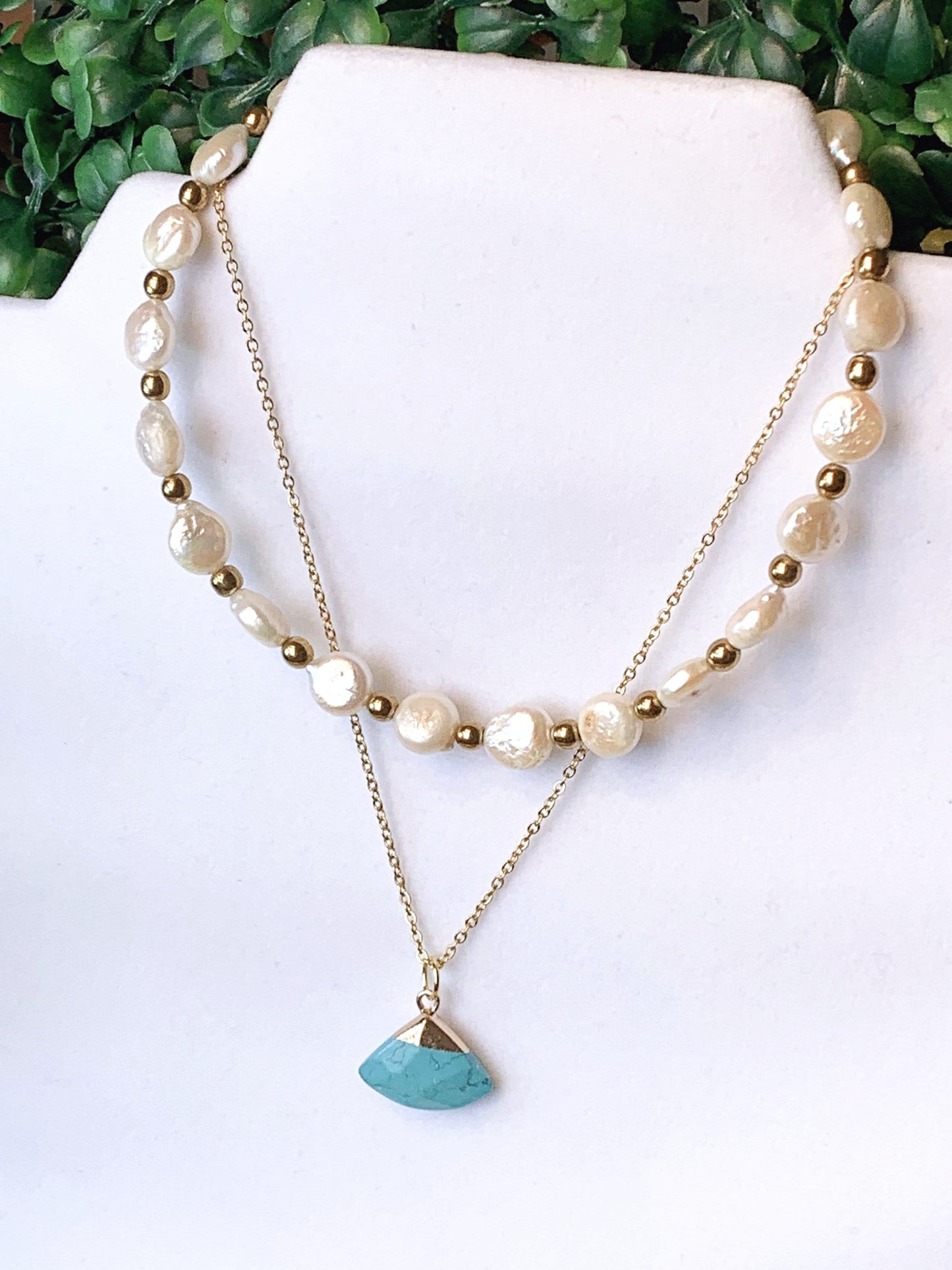 Pearl Chocker and Chain with Turquoise Pendant