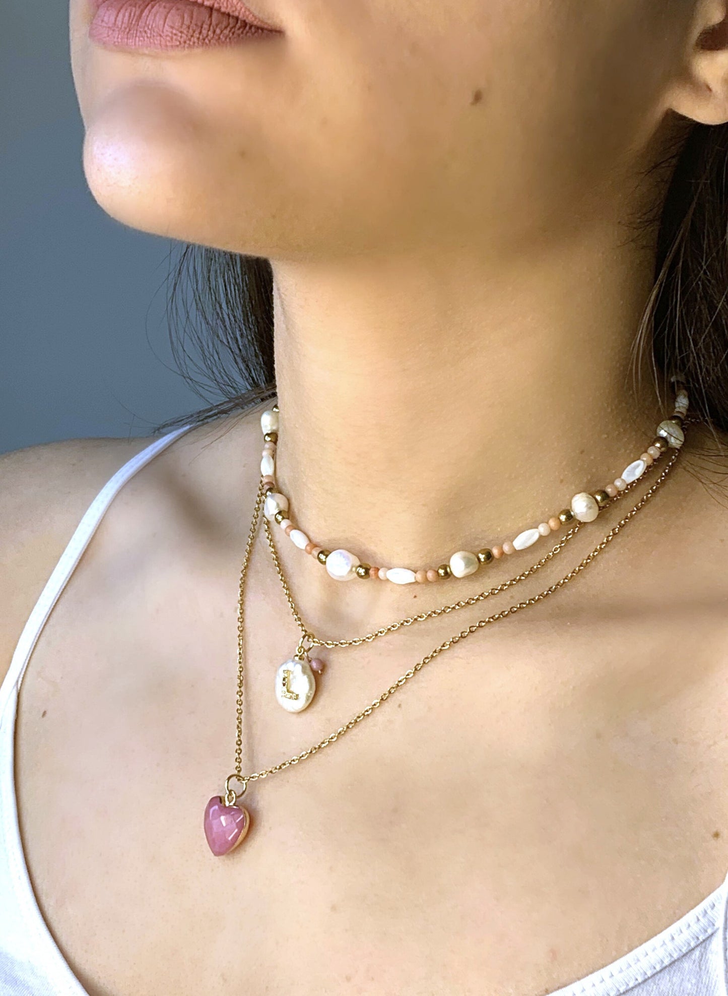 Multilayer Necklaces in Pink Quartz