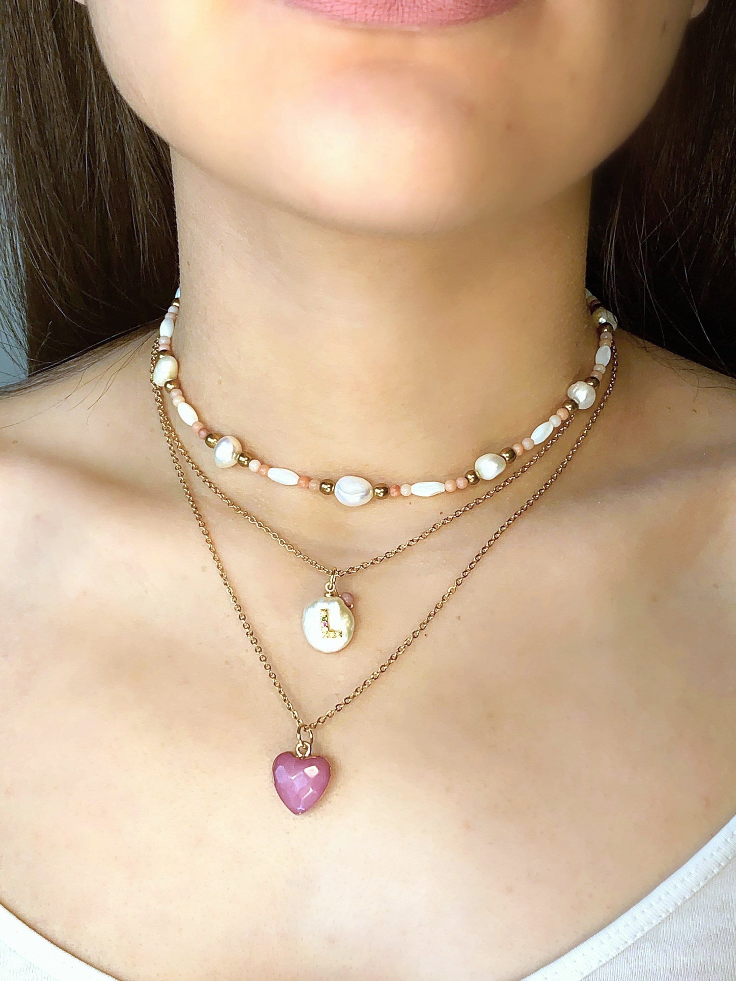 Multilayer Necklaces in Pink Quartz