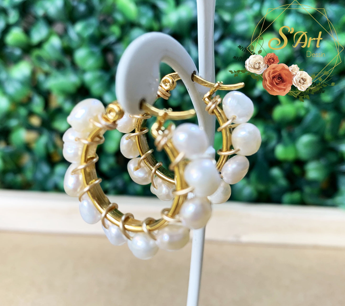 Fresh Water Pearls Hoops Earrings