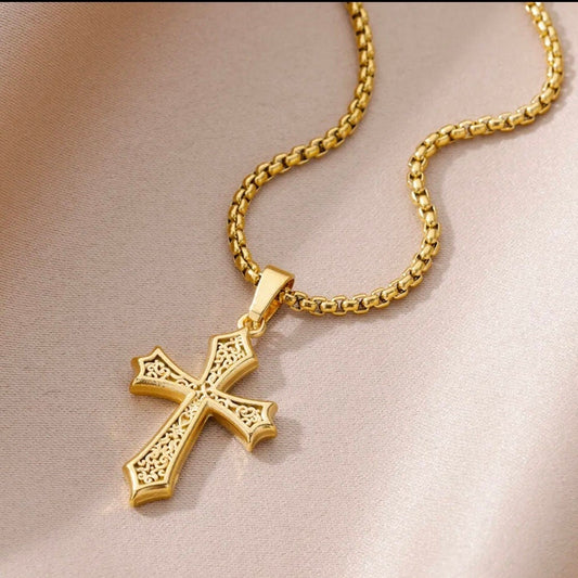 Gold Boho Cross Necklace